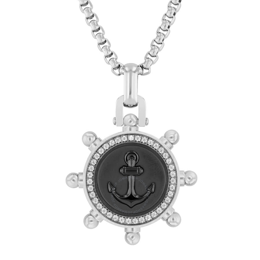 Robert Alton - Robert Alton 1/4CTW Stainless Steel Black & White Boat Wheel Anchor Pendant - 1
