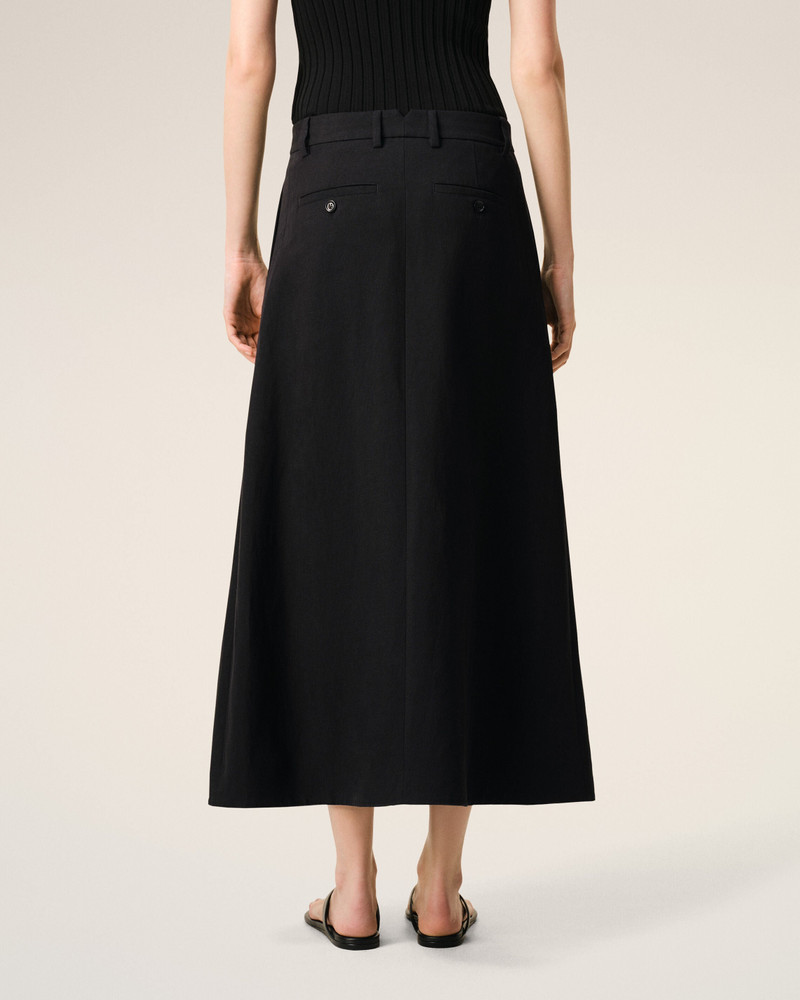 BLACK BLENDED LINEN TAILOR CONSTRUCTION LONG TRAPEZE SKIRT 4