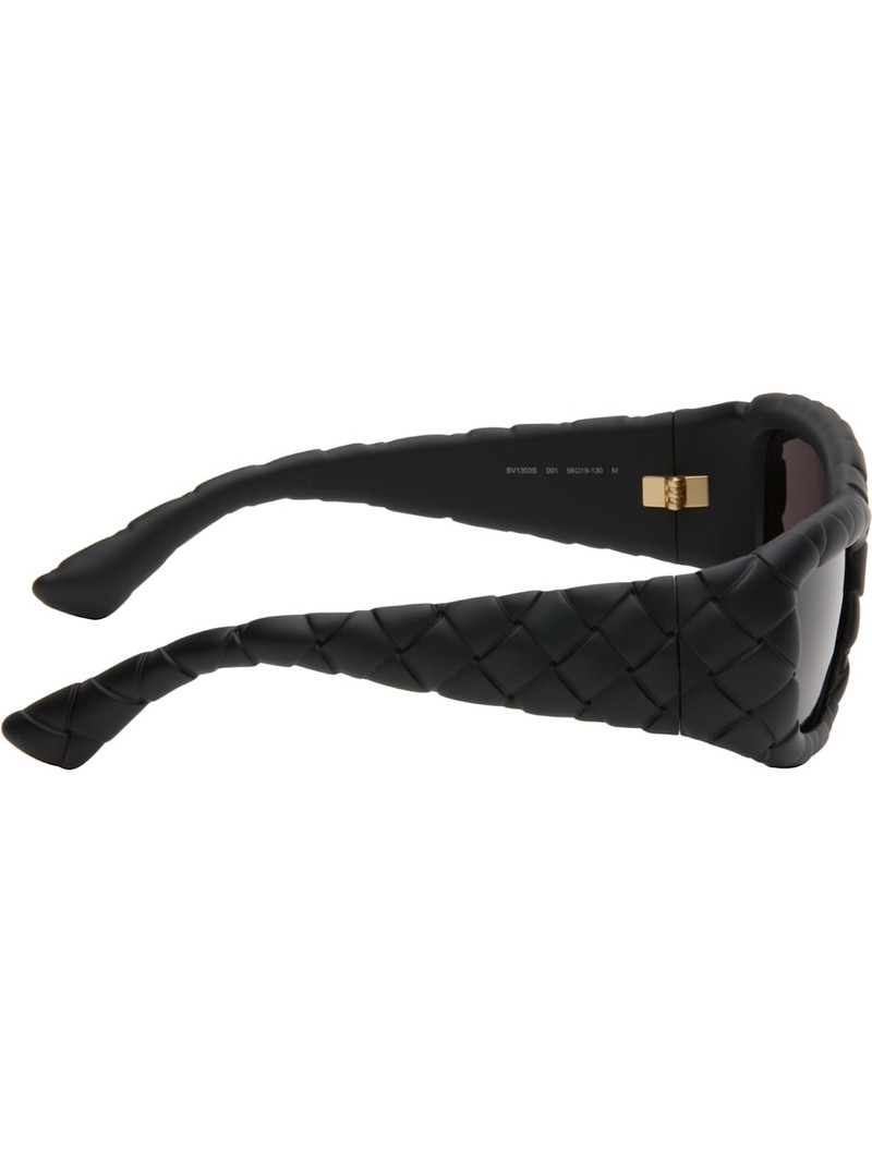 Bottega Veneta Black Intrecciato Rectangular Sunglasses outlook
