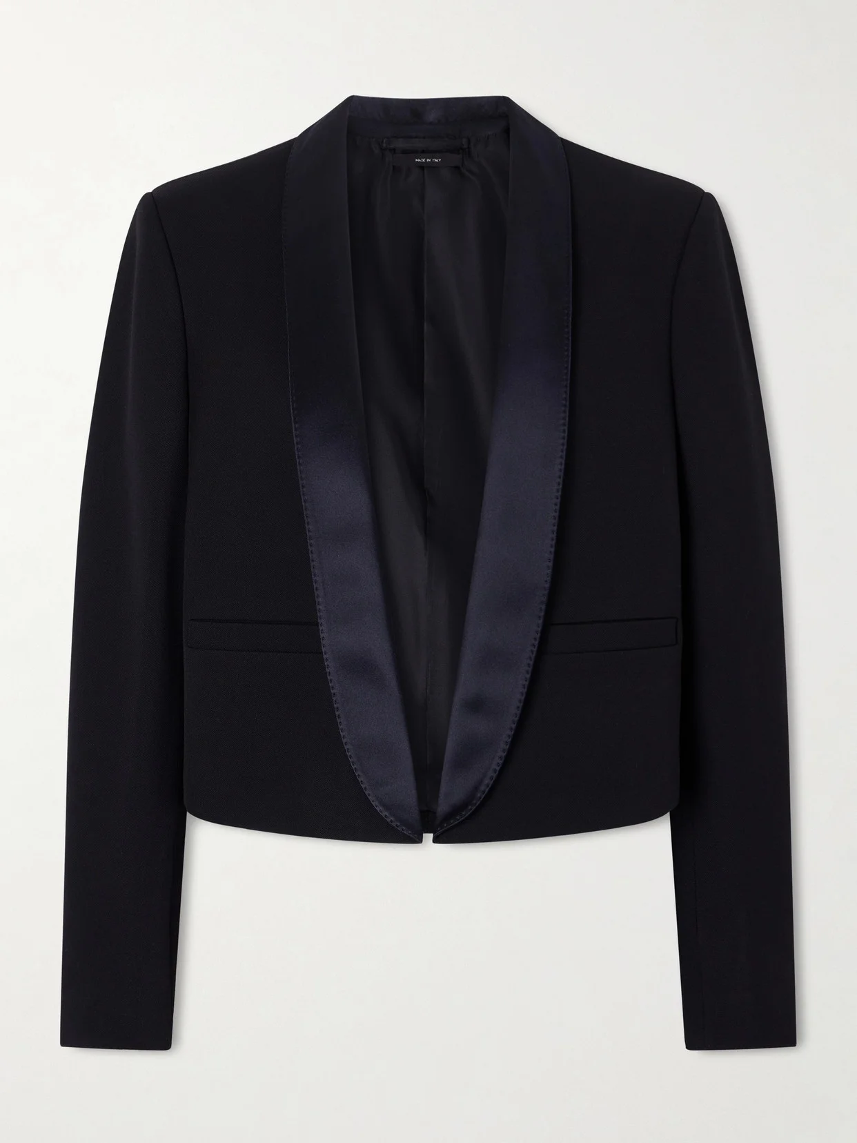 Cropped Silk Satin-trimmed Grain De Poudre Wool Blazer - 1