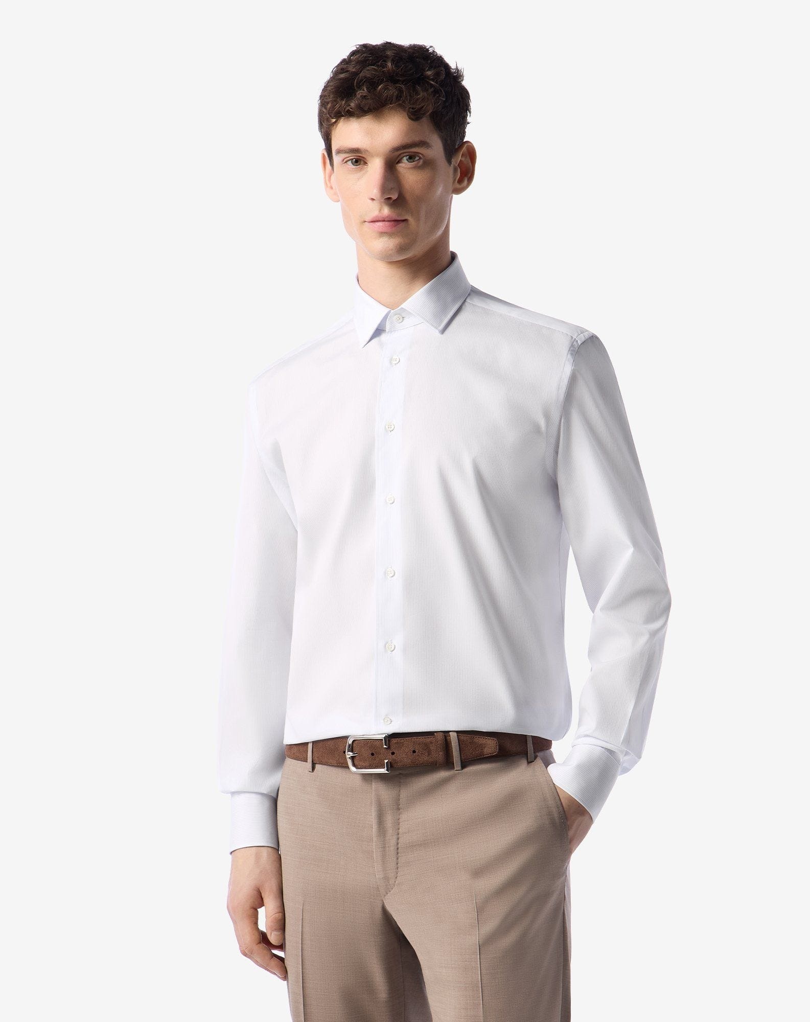 Cotton shirt with light blue/white stripes - 2