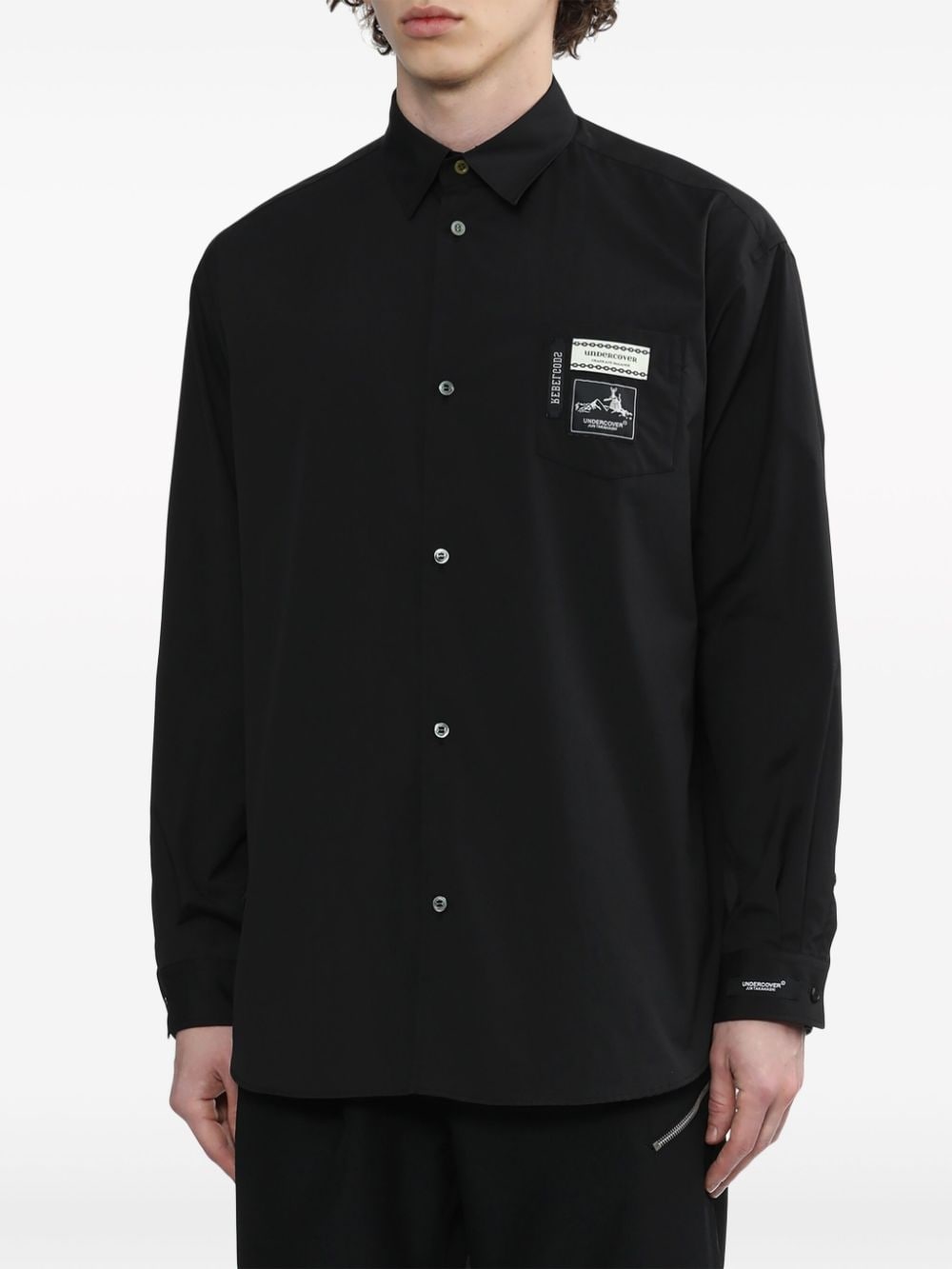 logo-patch cotton-blend shirt - 3