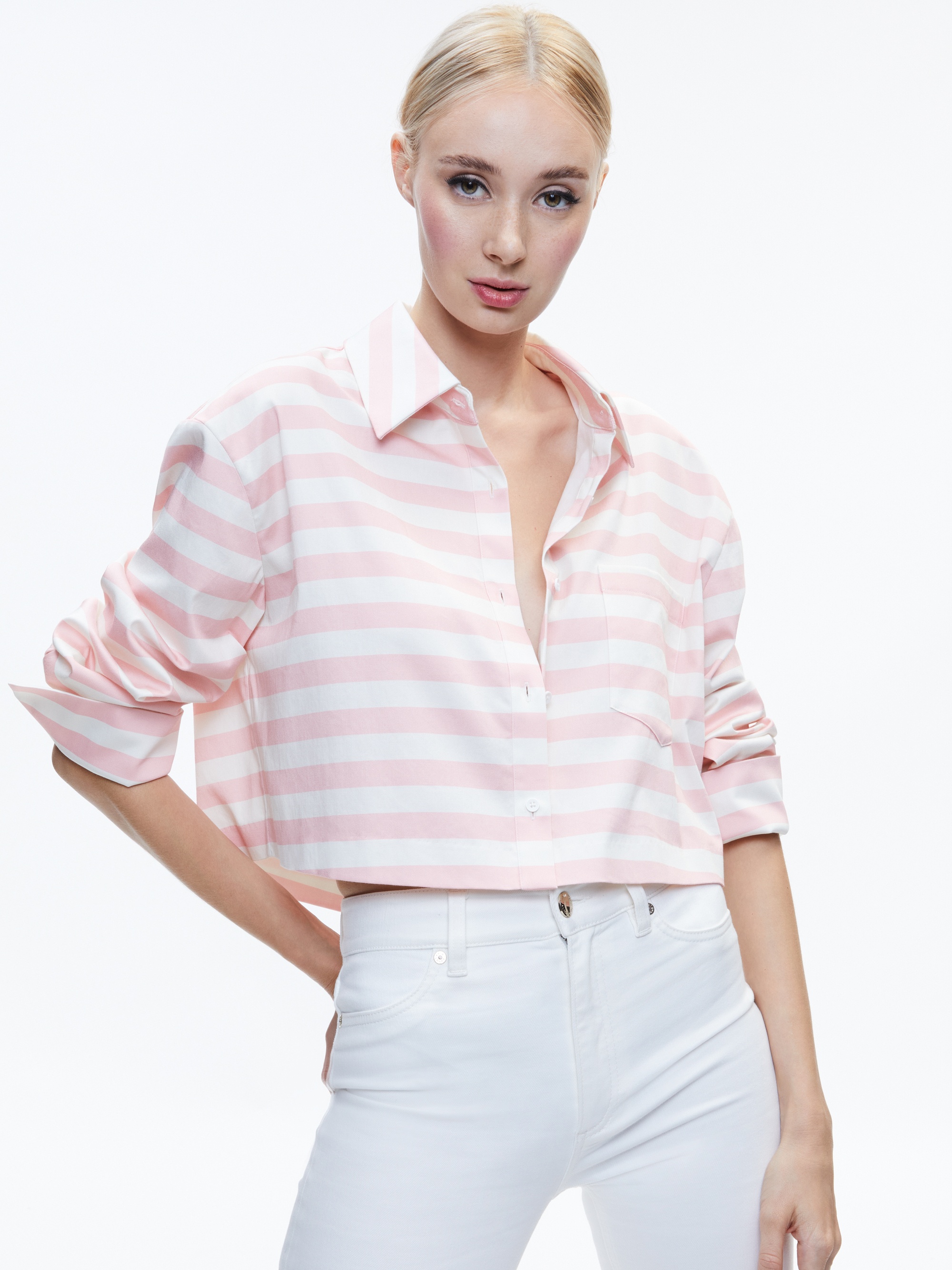 FINELY CROPPED OVERSIZED BUTTON DOWN SHIRT - 3