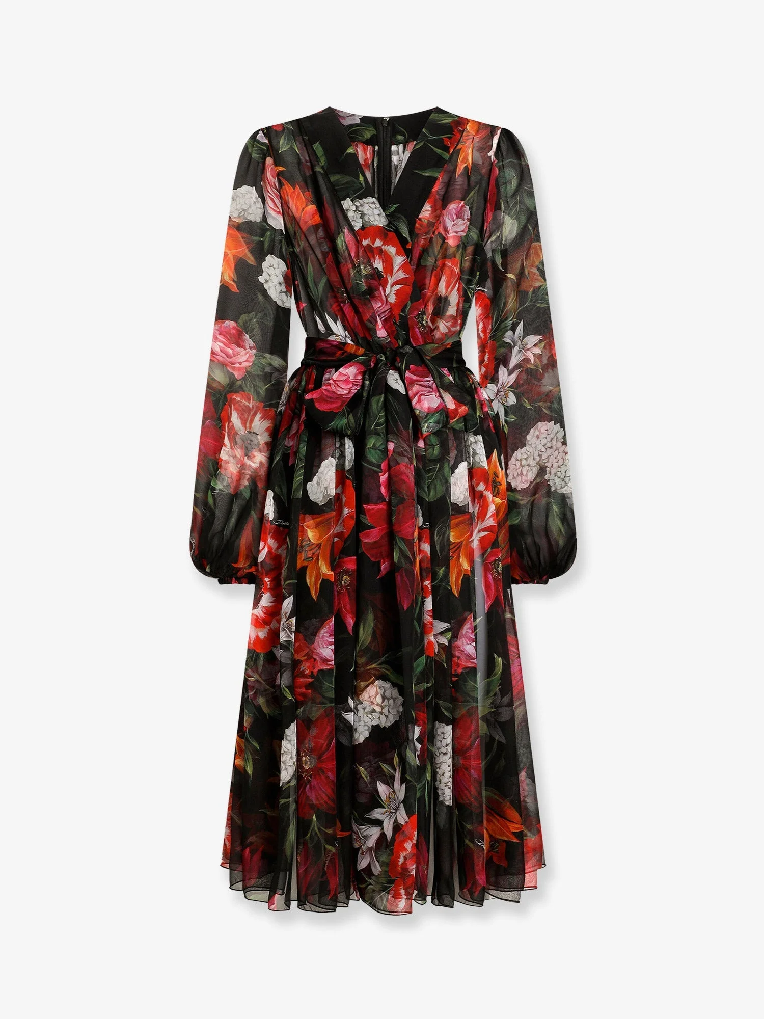 Dolce & Gabbana Chiffon Dress Floral Print Black - 1