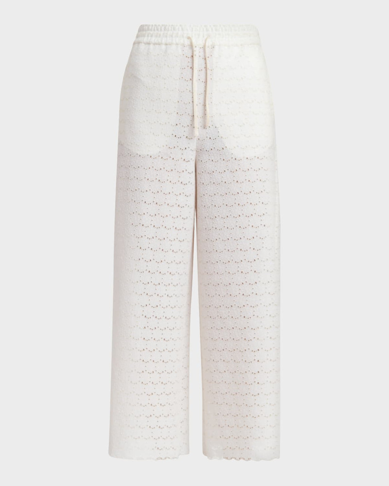 Embroidered Eyelet Cotton Drawstring Pants 1