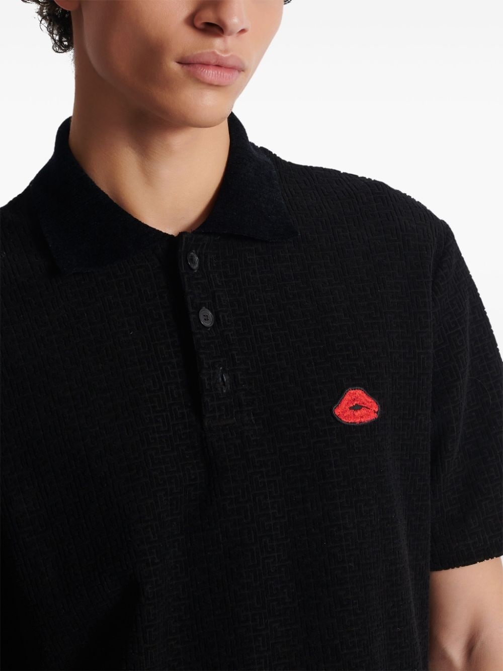 monogram velvet cotton polo shirt - 7