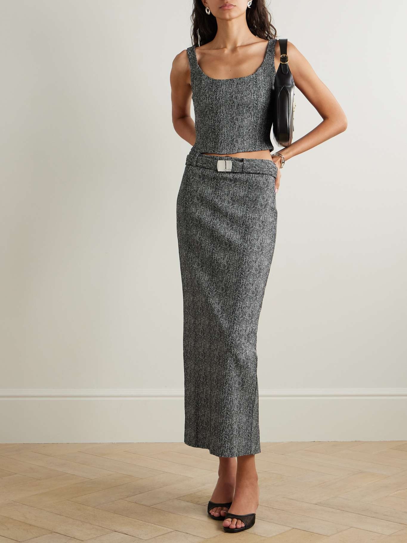 Murray belted herringbone tweed maxi skirt - 2