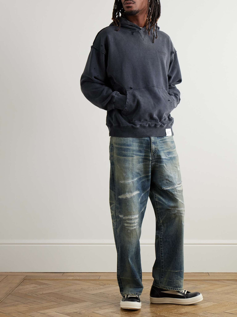 NEIGHBORHOOD Savage Logo-Print Distressed Cotton-Jersey Hoodie outlook