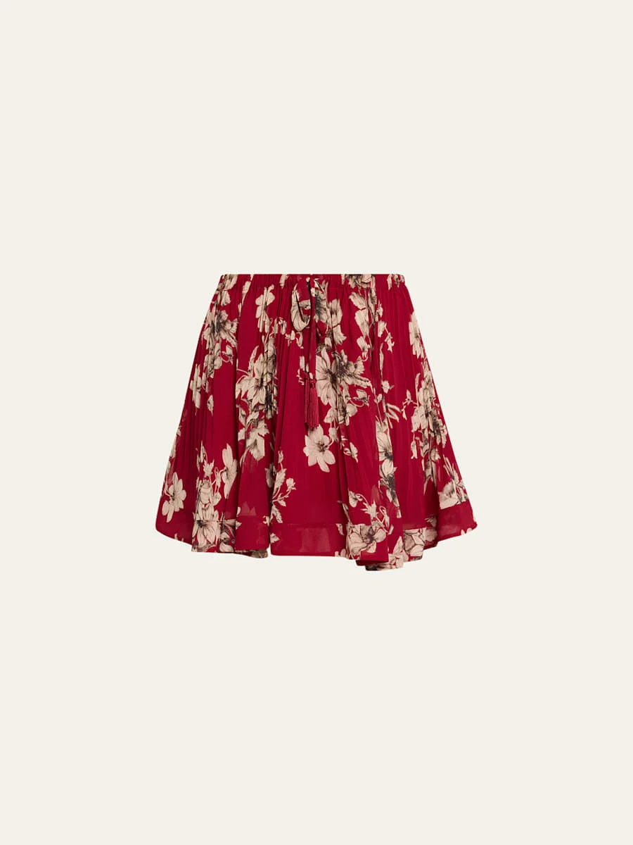 Hand-Sketched Floral Georgette Mini Skirt - 1