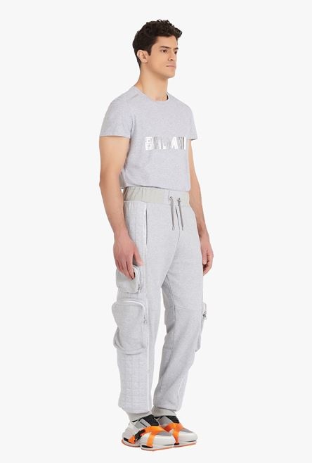 Gray and silvery cotton sweatpants with Balmain logo - 7