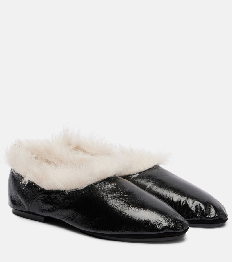Shearling-trimmed leather slip-on shoes 1