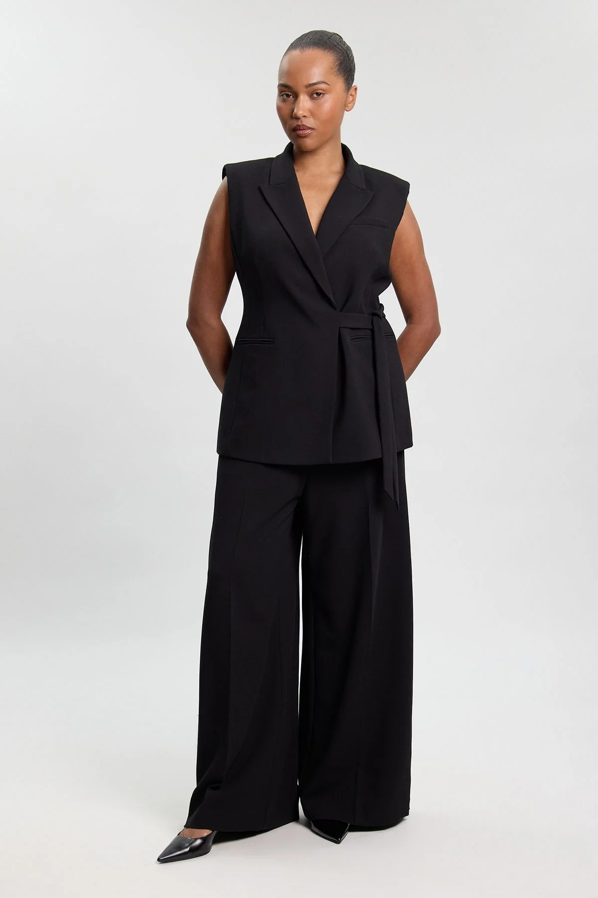 Plus Size Compact Stretch Tailored Wide Leg Trouser - 1