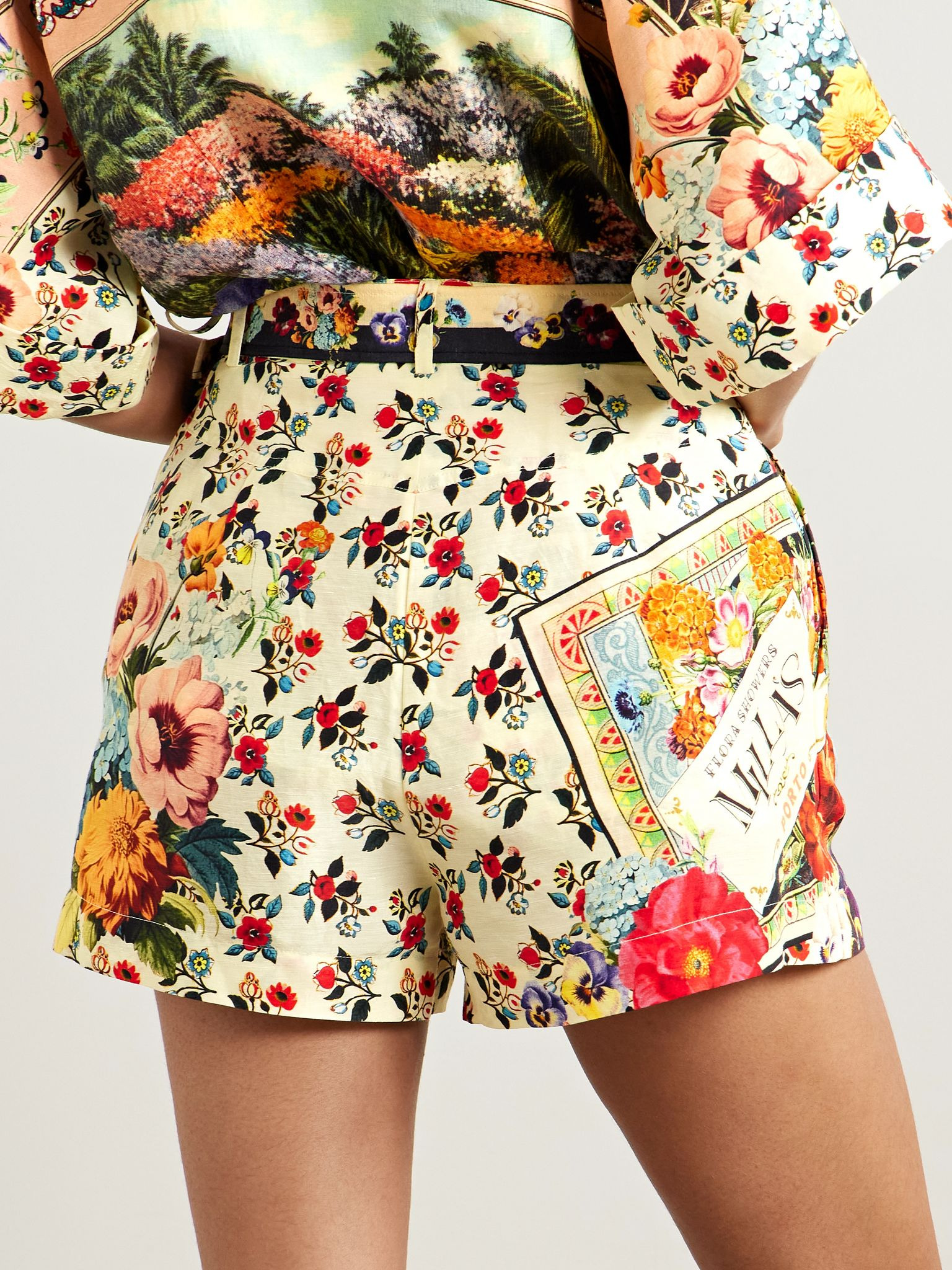 Belted printed linen and silk-blend shorts Multi - 3