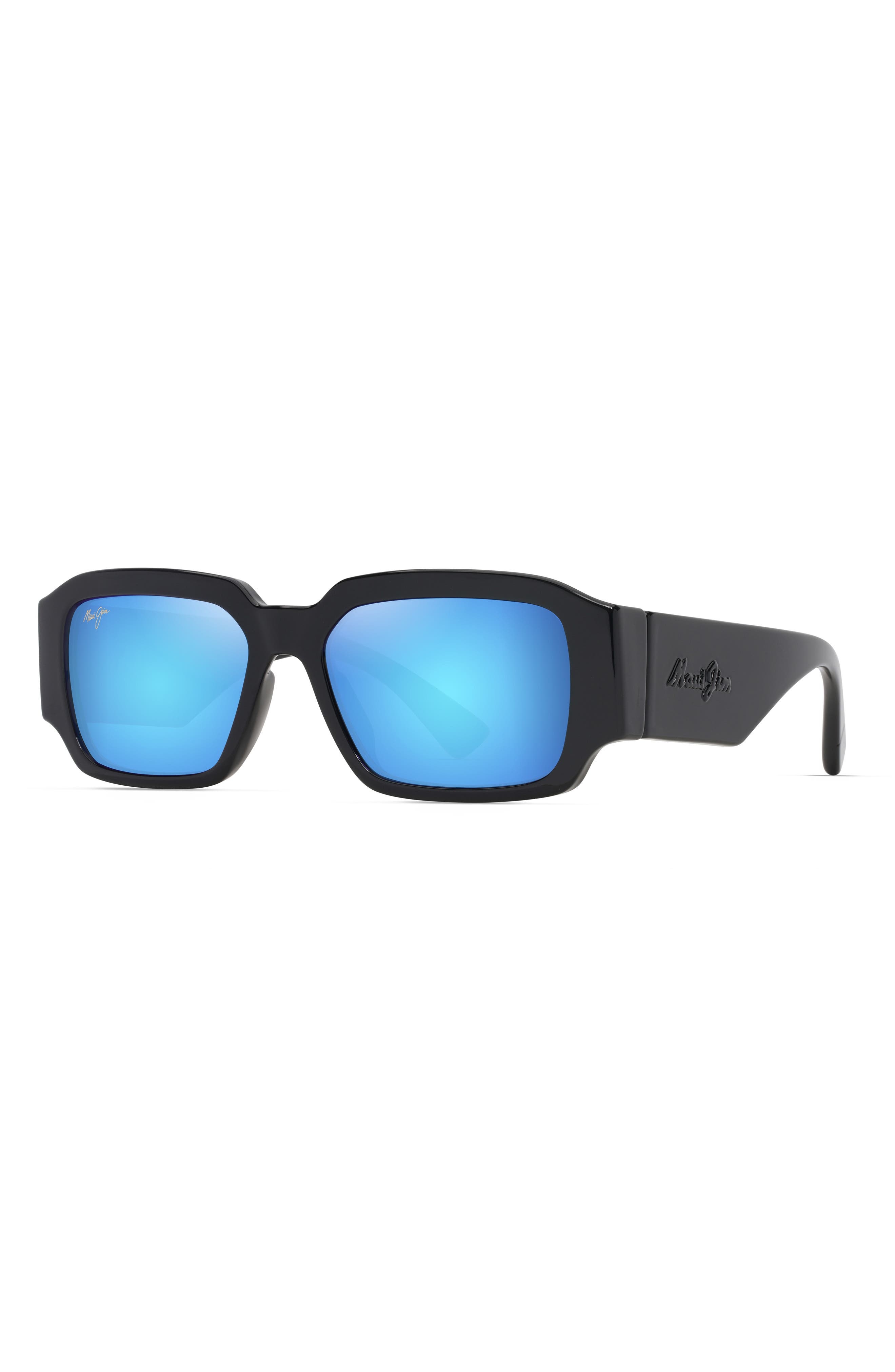Maui Jim Kupale 55mm Gradient PolarizedPlus2® Rectangular Sunglasses in Shiny Black at Nordstrom - 2