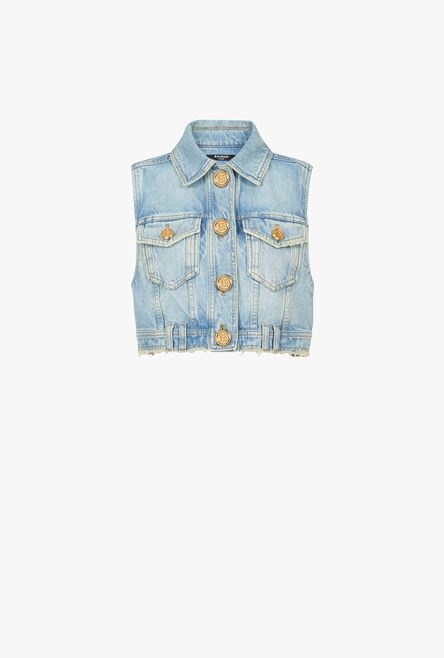Cropped vintage blue eco-designed denim jacket - 1