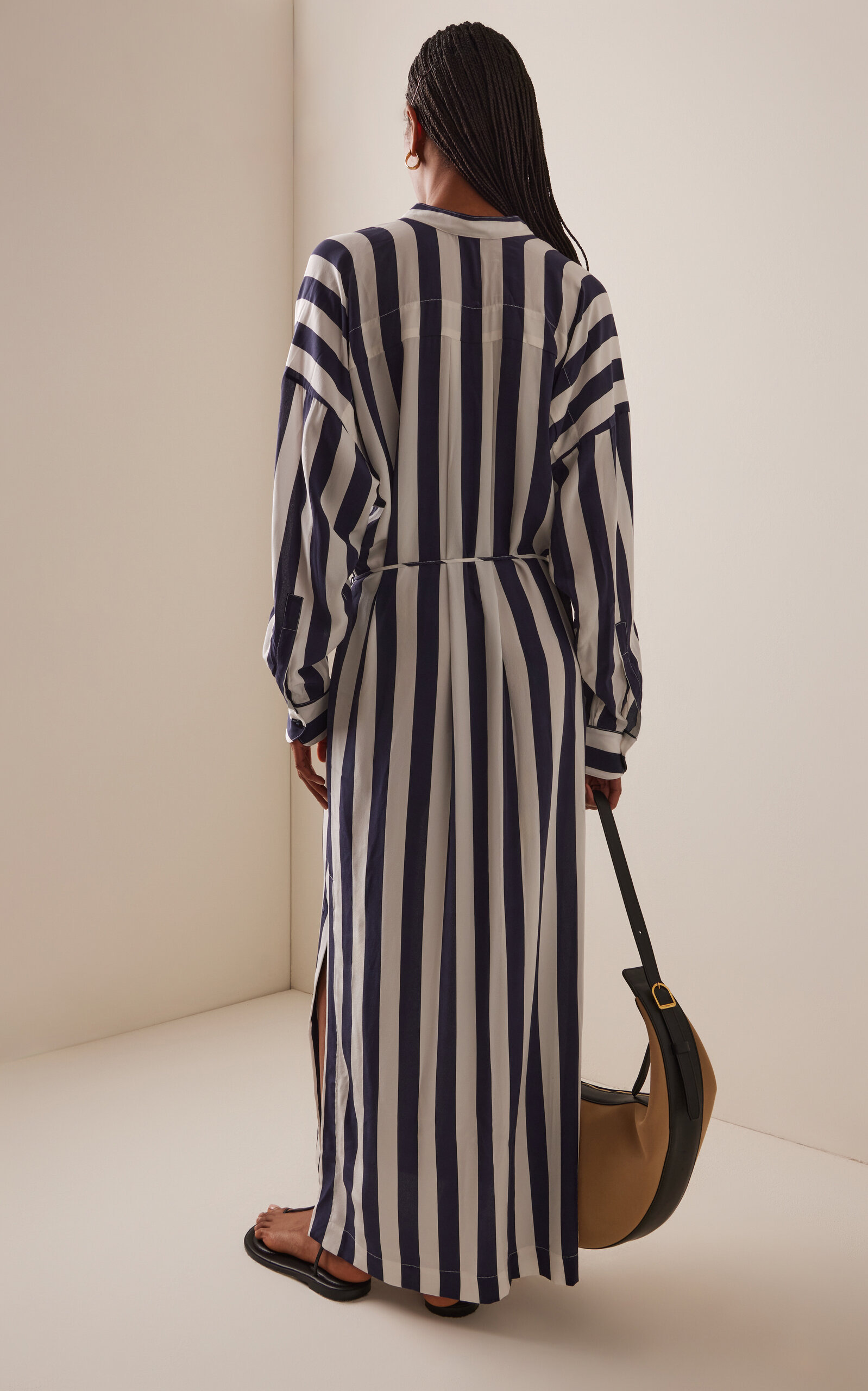 Orta Striped Silk Crepe de Chine Maxi Shirt Dress stripe - 4