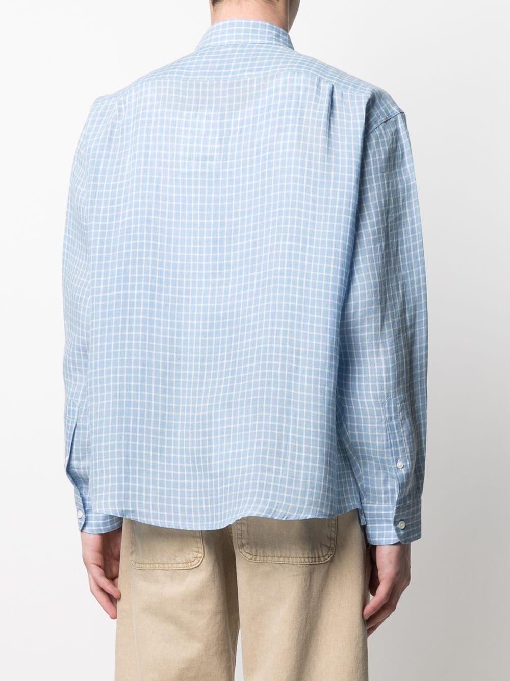 check-print linen shirt - 4