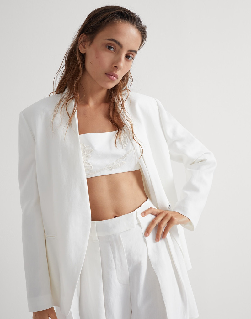 Lightweight wrinkled cotton poplin crop top with dazzling magnolia embroidery 3