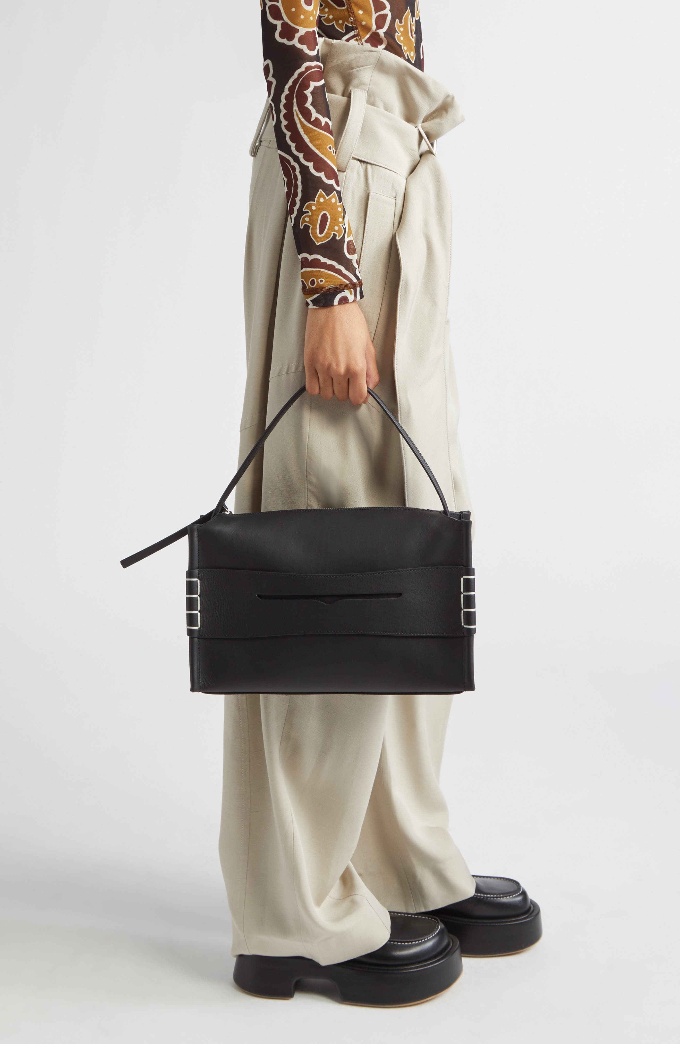 JW Anderson Medium Loafer Leather Shoulder Bag in Black 999 at Nordstrom - 3