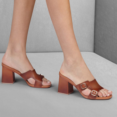 Santoni Women's brown leather double-buckle mid sandal outlook