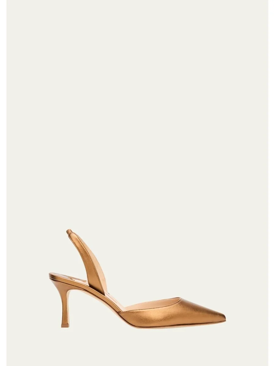 70mm Carolyne Metallic Leather Slingback Pumps - 1