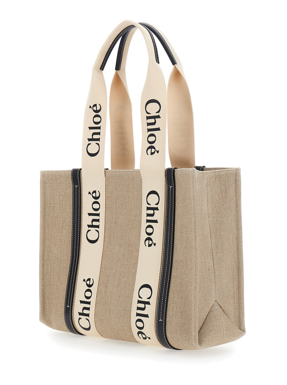 Chloé Women 'Medium Woody' Beige Handbag With Logo Lettering On The Front In Linen Woman - 2