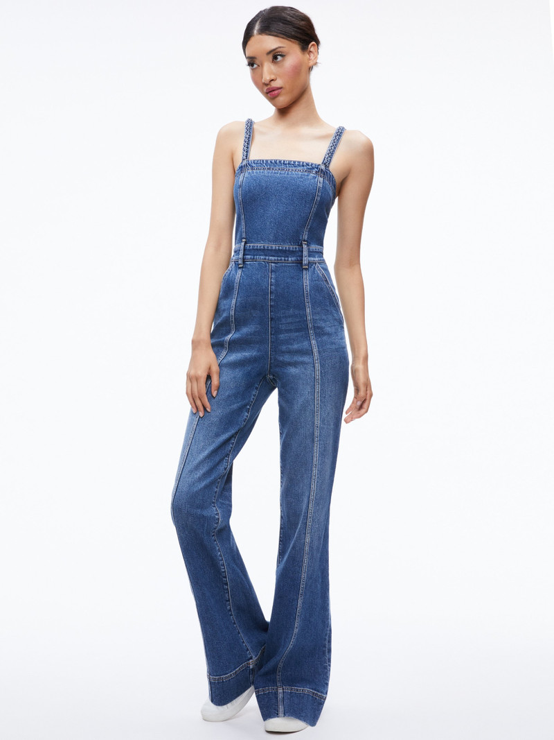 Alice + Olivia MELODY BRAIDED STRAP DENIM JUMPSUIT outlook