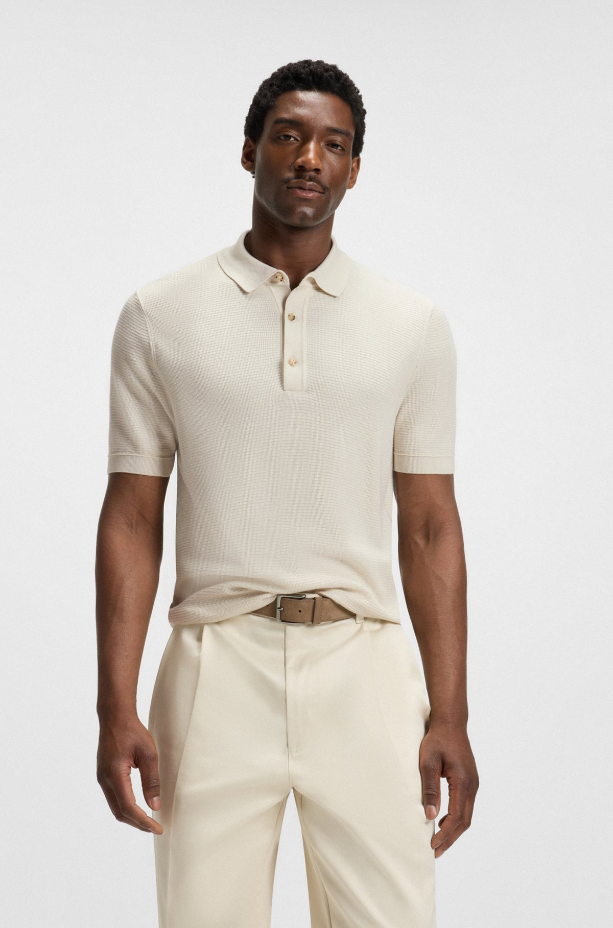 REGULAR-FIT KNIT POLO BLENDED WITH COTTON - 2