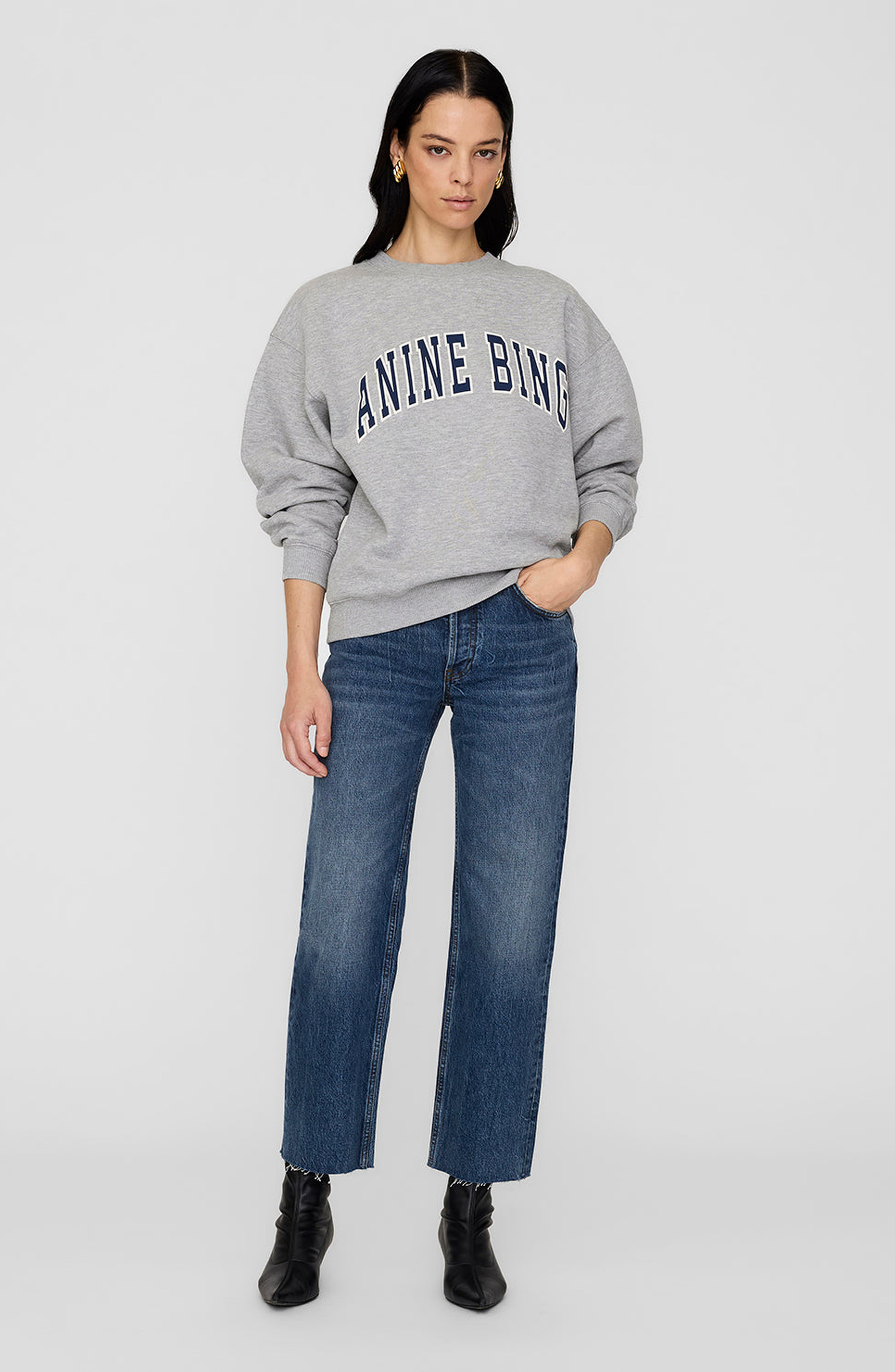 ANINE BING Spencer Crewneck Pullover Sweatshirt in Medium Heather Grey at Nordstrom - 1