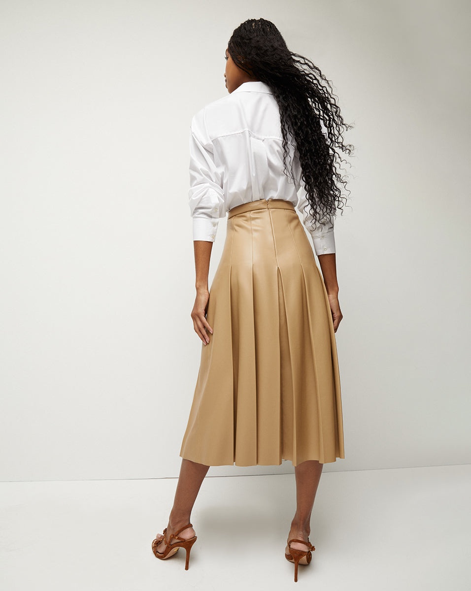 HERSON VEGAN LEATHER PLEATED MIDI SKIRT - 6