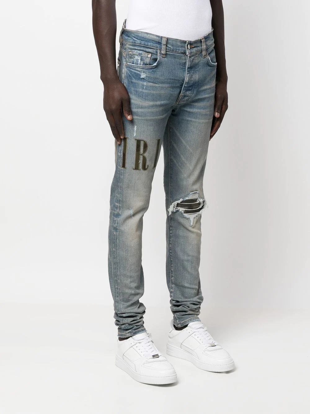 logo-print distressed skinny jeans - 3