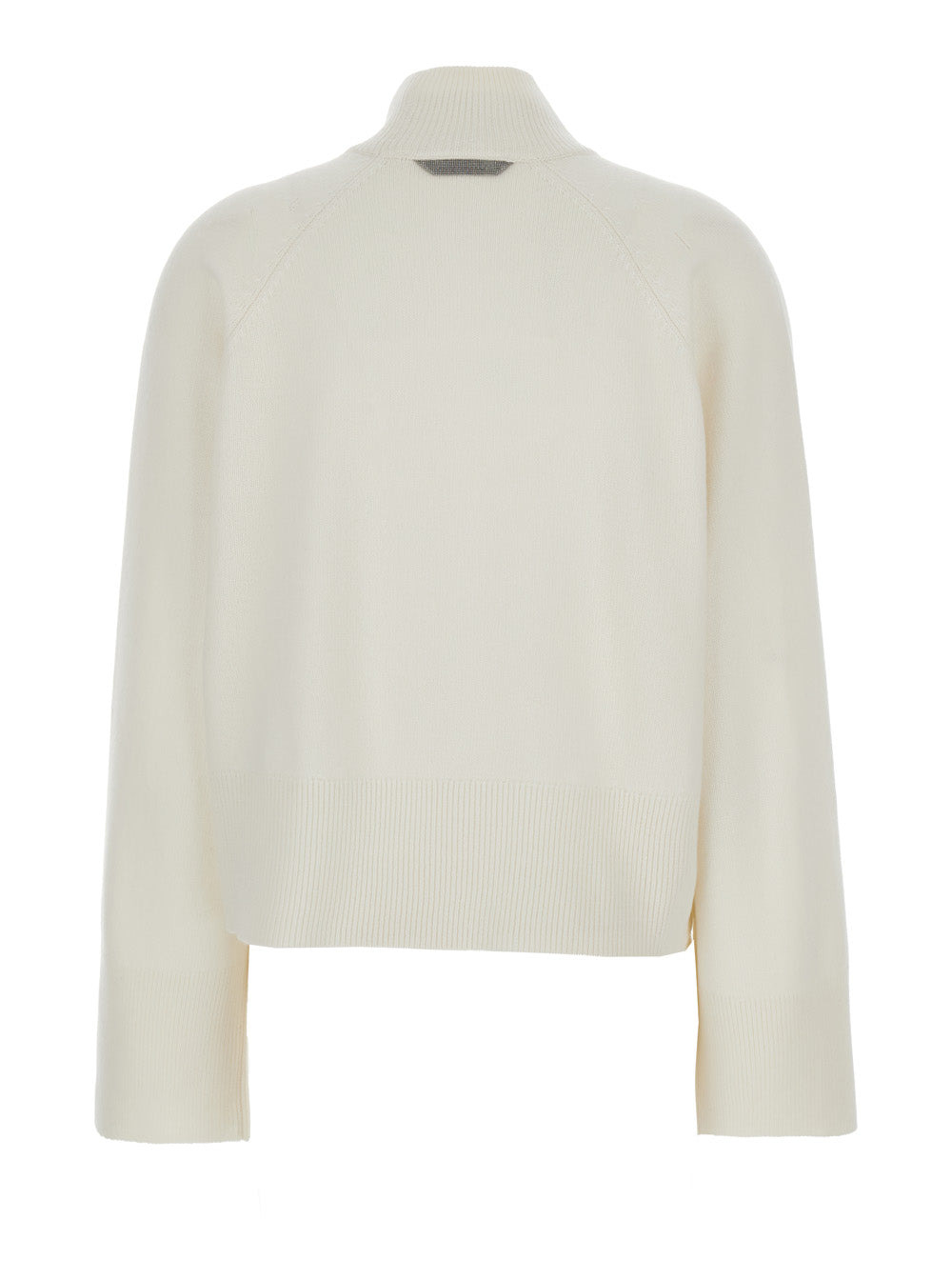 Brunello Cucinelli Women White Sweater With High Neck And Monil Detail On The Rear In Cashmere Woman - 2