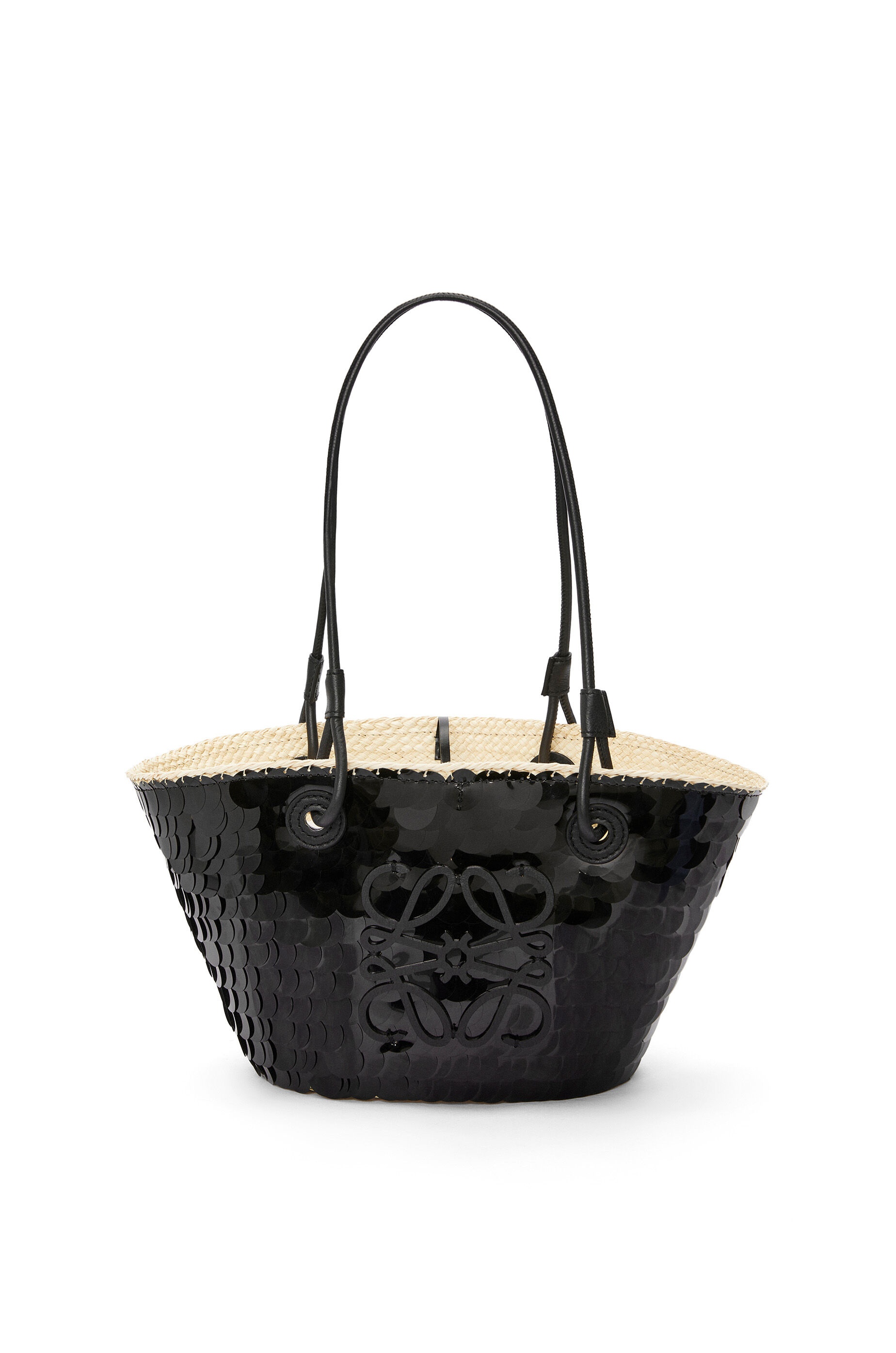 Small Anagram basket in sequinned iraca palm and calfskin - 1