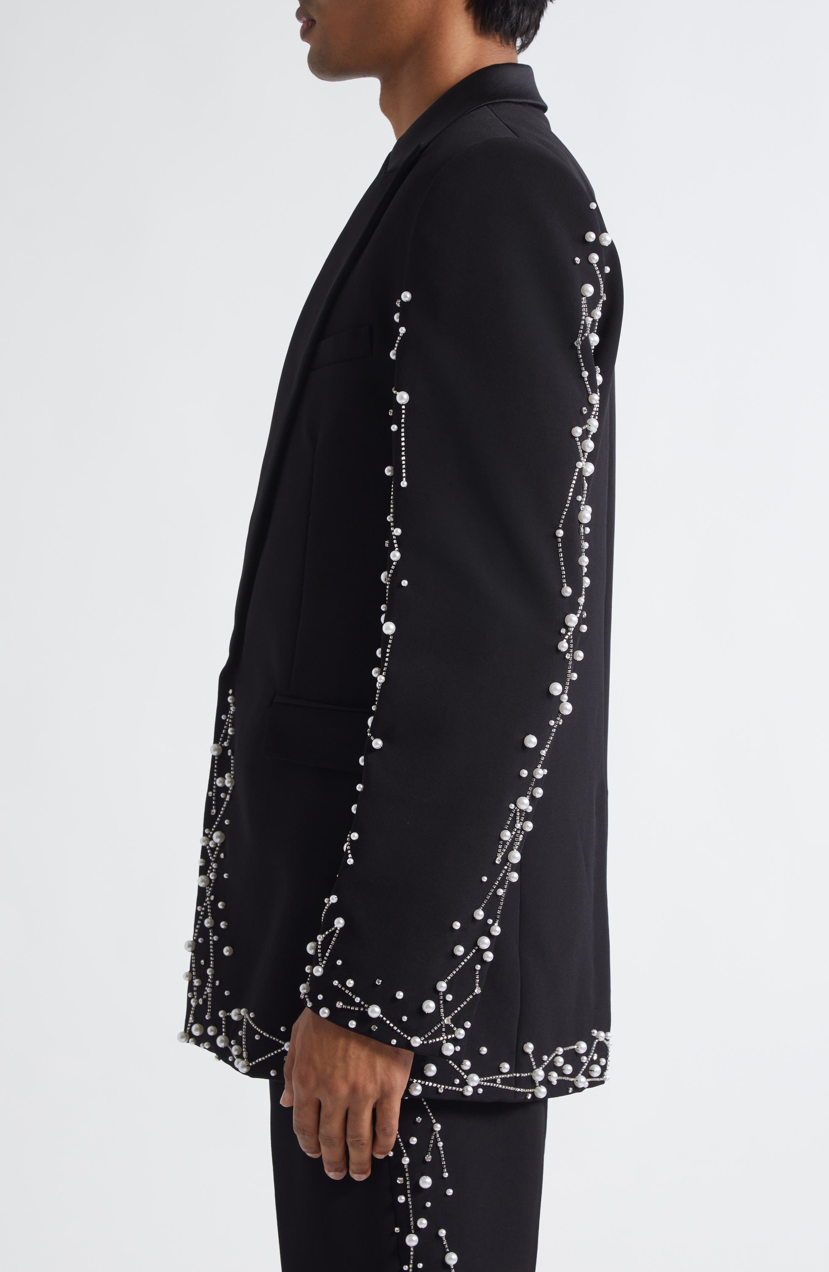 Balmain Faux Pearl & Crystal Constellation Dinner Jacket in Black/Crystal at Nordstrom - 4