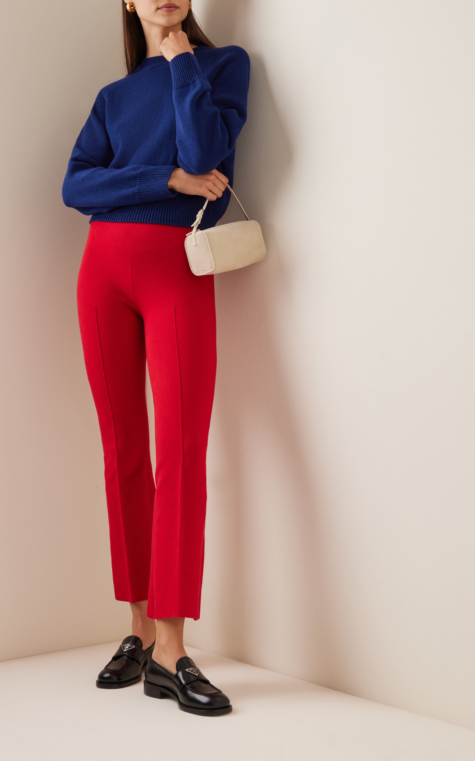 Kick Flared Stretch-Cotton Knit Pants red - 4