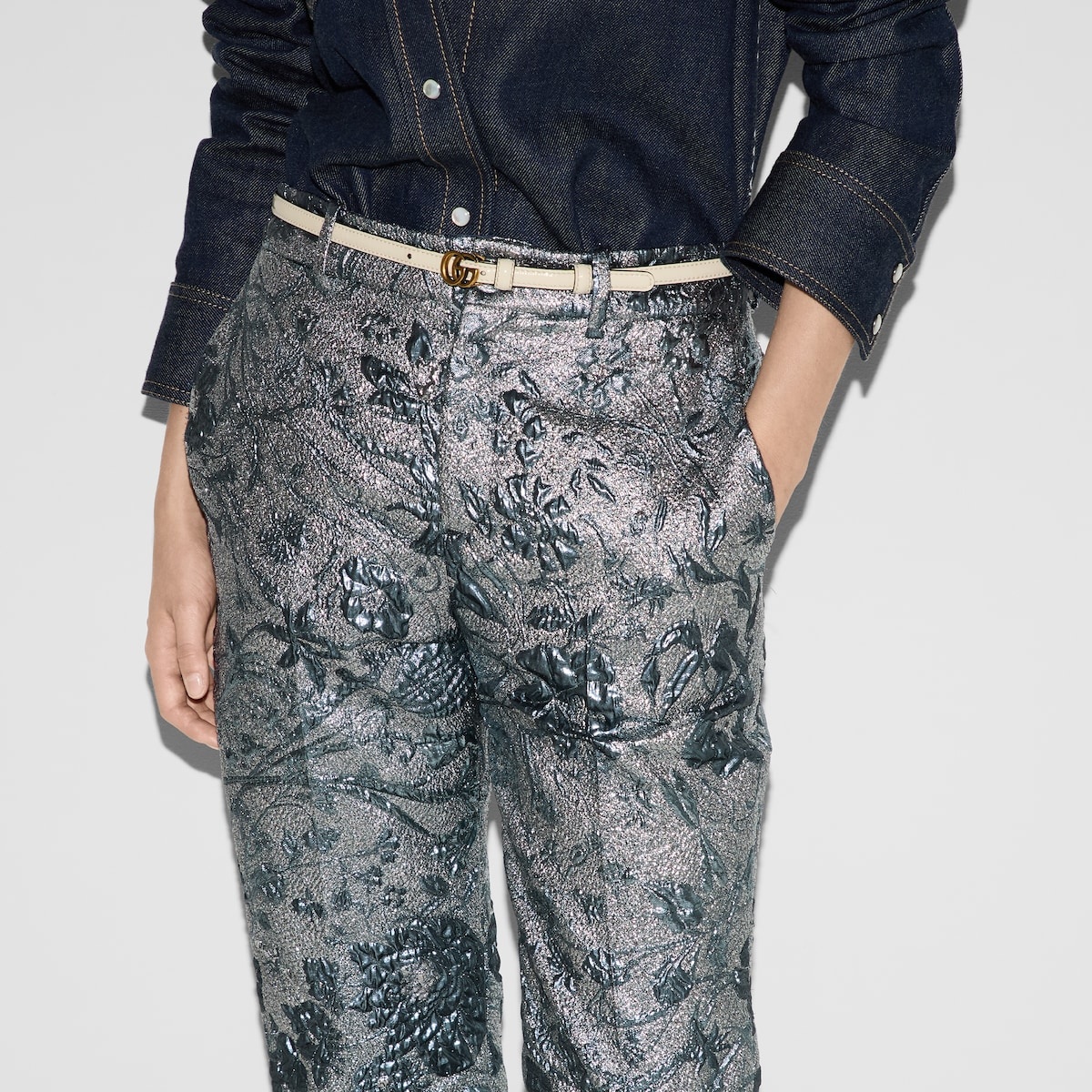 Flared floral lamé brocade pant - 5