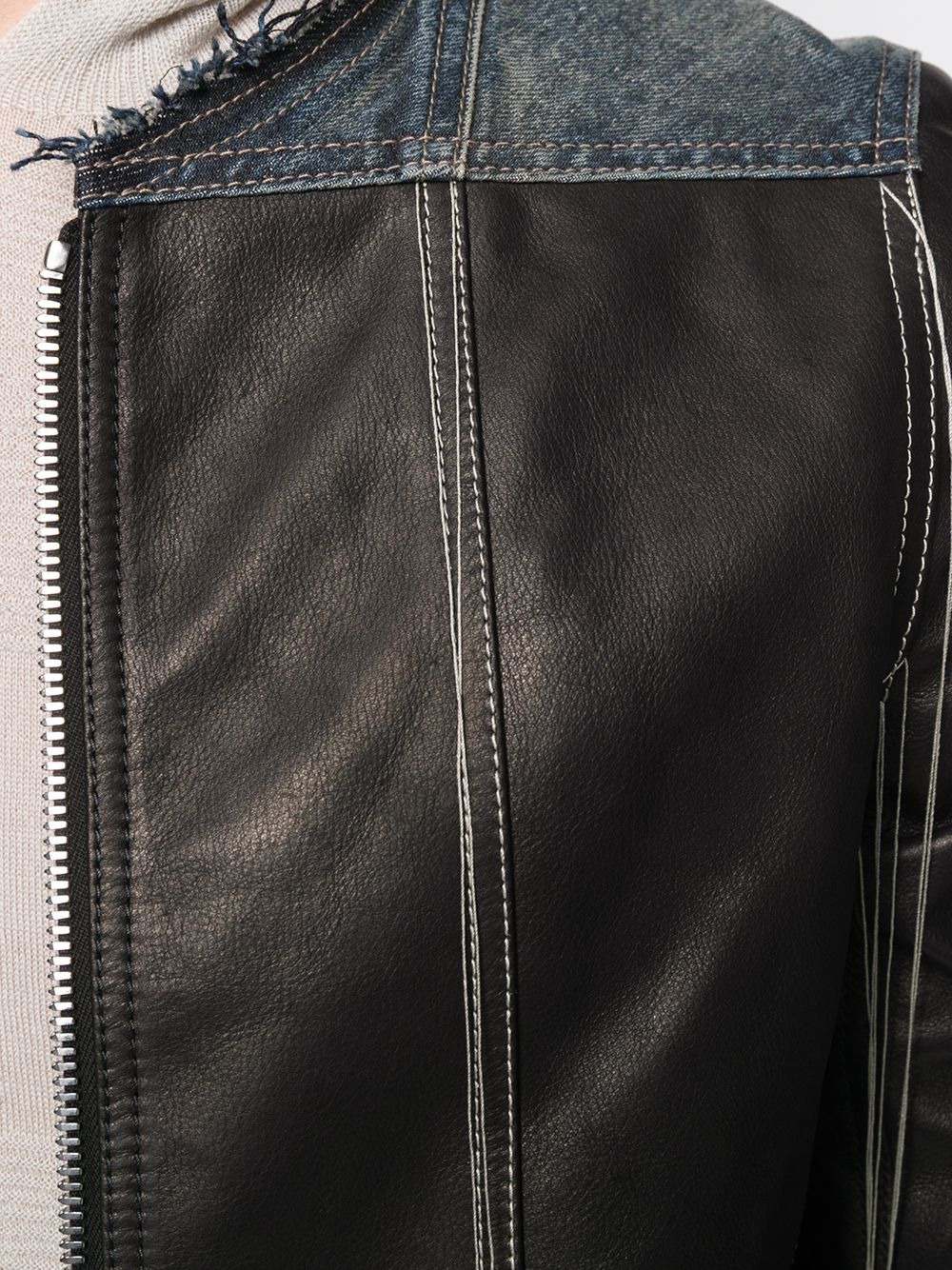 contrast stitch leather jacket - 5