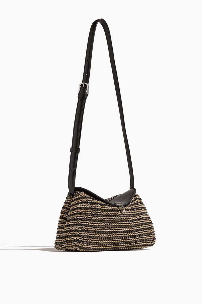 TOTEME T-Lock Woven-Leather Clutch in Black/Sand outlook