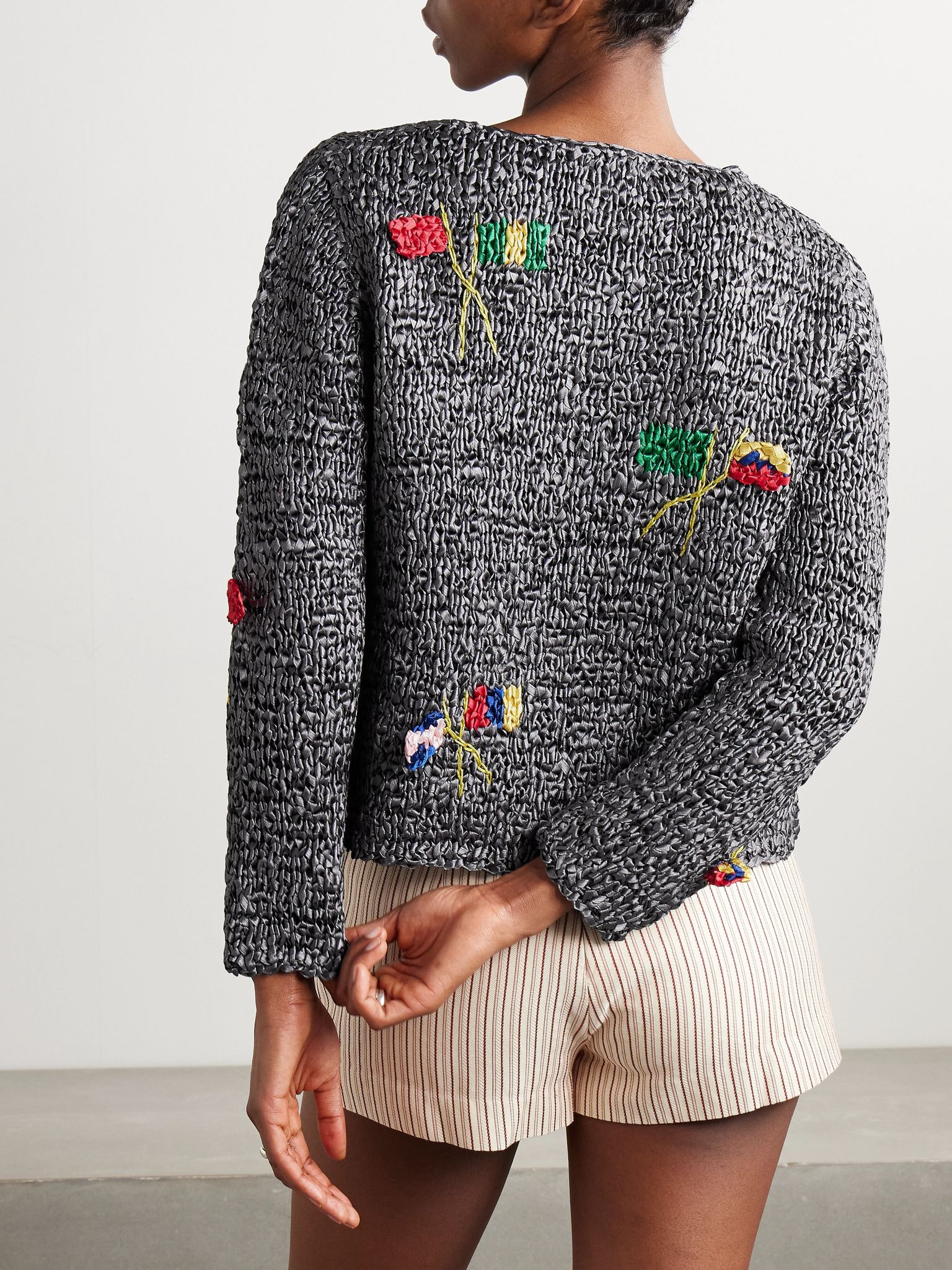 Promenade crocheted satin cardigan Gray - 3