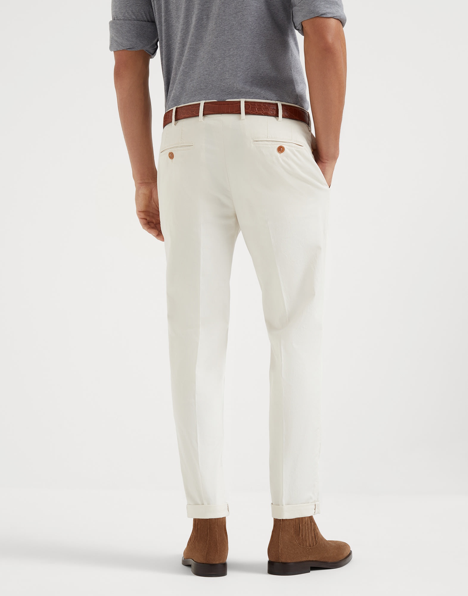 Garment-dyed Italian fit trousers in American Pima comfort cotton gabardine - 2