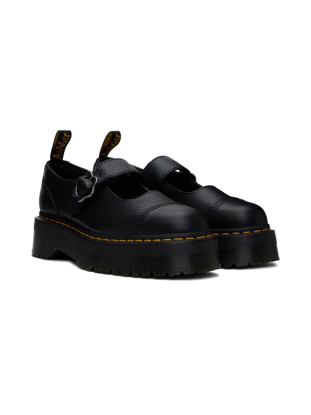 Black Addina Flower Buckle Leather Platform Oxfords - 4