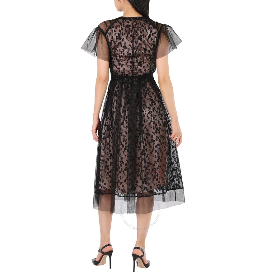 Burberry Ruffled Hem Embroidered Tulle Dress In Black - 1