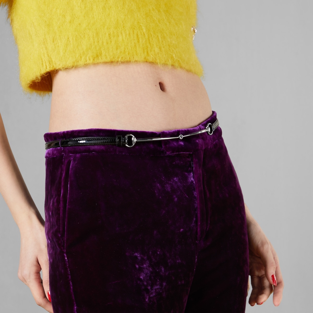 Velvet pant with Horsebit belt - 4