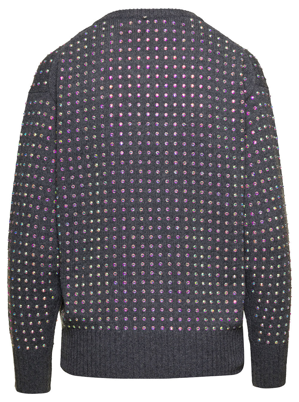 Sportmax Women Grey Sweater With V Neckline And All-Over Rhinestone In Wool Blend Woman - 2