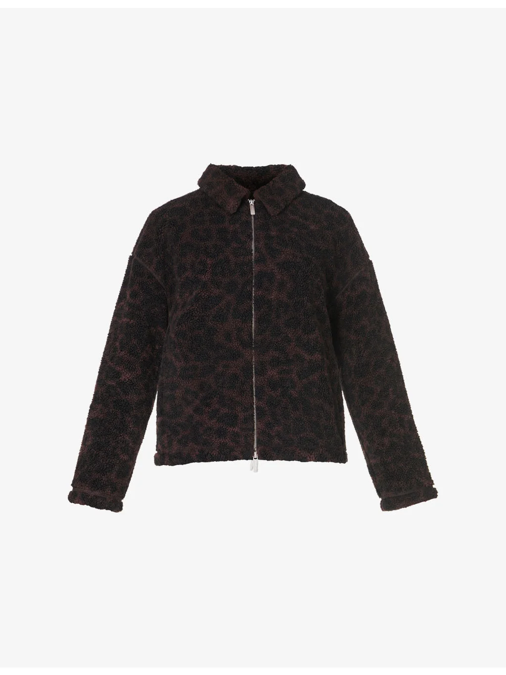 Leopard-Print Plush Collared Fleece Jacket - 1