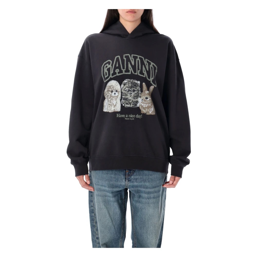 GANNI OVERSIZED ANIMALS PRINT HOODIE PHANTOM AW25 | miinto
