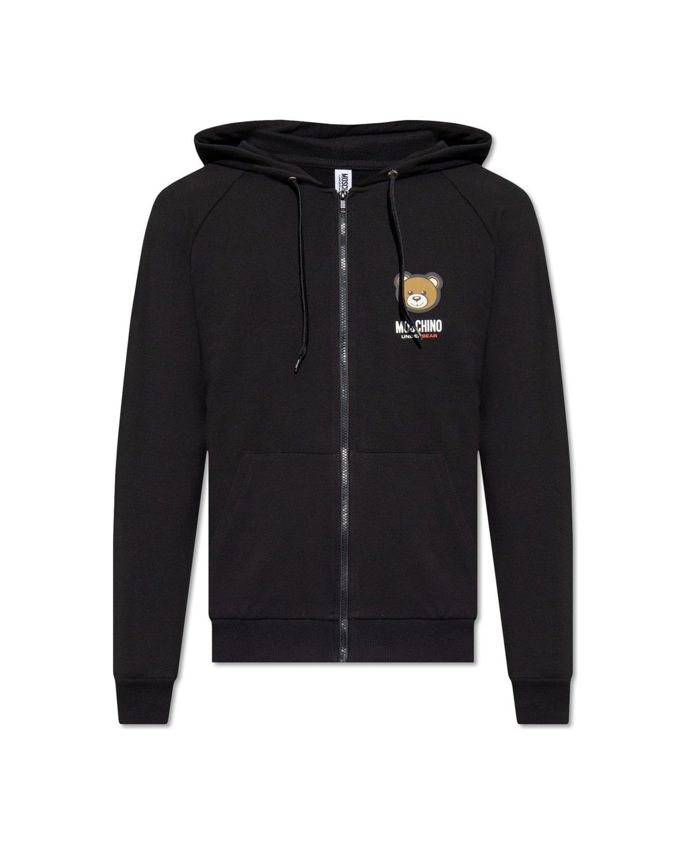 Teddy Bear Patch Zipped Hoodie - 1