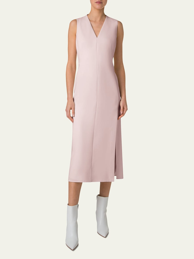 AKRIS V-Neck Midi Wool Dress outlook