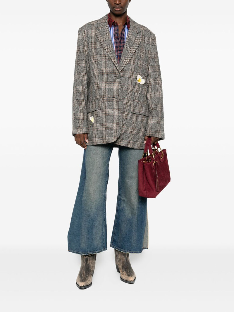 Song for the Mute floral-appliqué plaid blazer outlook