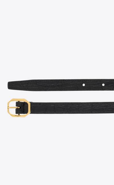 SAINT LAURENT frame buckle thin belt in crocodile-embossed leather outlook